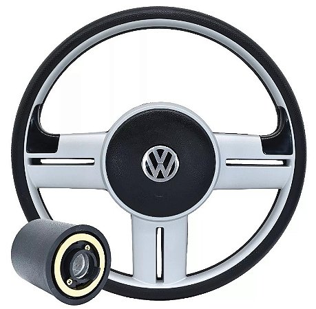 Volante Rallye Slim Prata Com Cubo Gol / Saveiro / Voyage G5 G6  + Emblema Vw