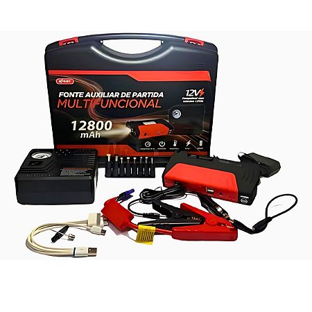 Fonte Auxiliar De Partida Portátil Veicular + Compressor