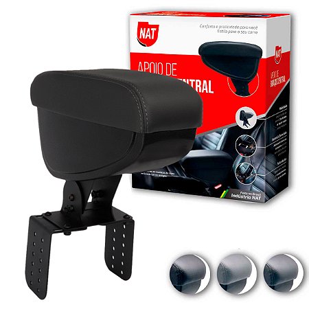 Apoio De Braço Universal C/ Porta Objetos Couro Cinza C/ Linha Cinza