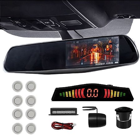 Retrovisor Camera RÉ Sensor 8 Pontos Prata