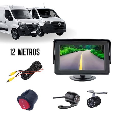 Monitor Lcd 4.3 Cabo 12m Câmera Traseira E Dianteira Infravermelho