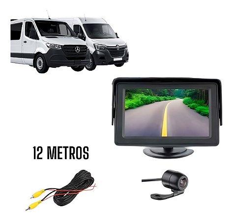 Tela Lcd 4.3" + Cabo Rca 12 Metros + Câmera De Ré Borboleta