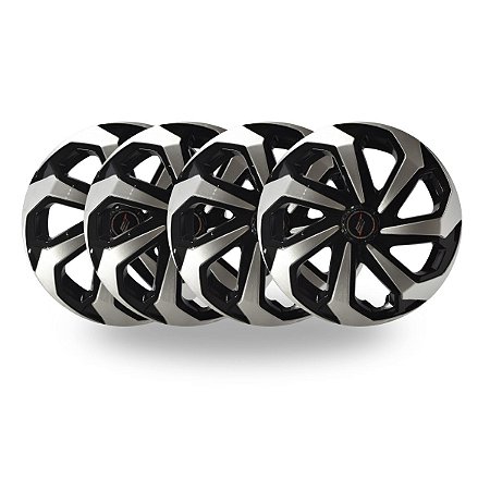 Kit 4 Calotas Esportivas Spider Aro 14 Black Silver Fixação Universal Para Rodas 4 E 5 Furos