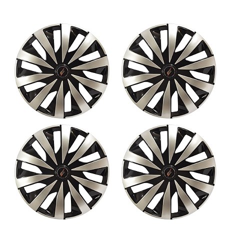 Kit 4 Calotas Esportivas Seven Aro 13 Black Silver Fixação Universal Para Rodas 4 E 5 Furos