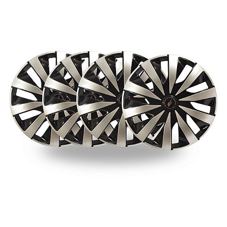 Kit 4 Calotas Esportivas Seven Aro 15 Black Silver Fixação Universal Para Rodas 4 E 5 Furos