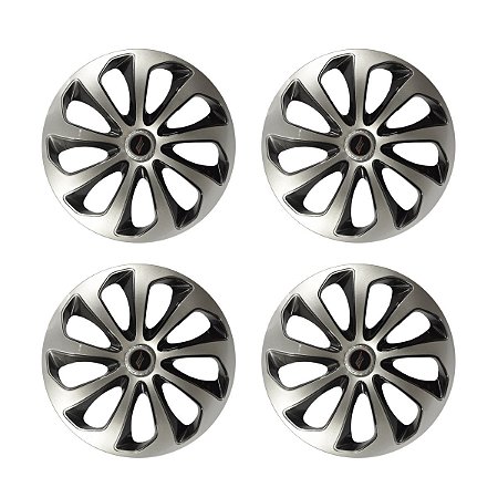 Kit 4 Calotas Esportivas Velox Aro 13 Silver Black Fixação Universal Para Rodas 4 E 5 Furos