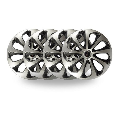 Kit 4 Calotas Esportivas Velox Aro 14 Silver Black Para Rodas Com Sistema De Furação 4 E 5