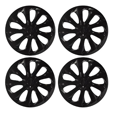 Kit 4 Calotas Esportivas Velox Aro 14 Preta Para Rodas Com Sistema De Furação 4 E 5