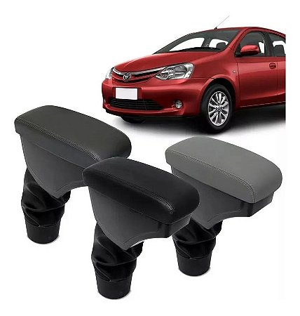 Apoio De Braço Encosto Descanso Etios Hatch Sedan 2013 2014 2015 2016 2017 2018 2019 Couro Preto Cinza Grafite Porta Objetos Suporte Automotivo