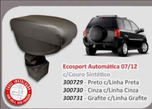 Apoio Descanso De Braço Encosto Banco Ecosport Automatica 2007 2008 2009 2010 2011 2012 Couro Preto Cinza Grafite Porta Objetos Suporte Automotivo