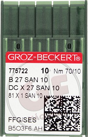 Agulha DCx27 10 (San 10) para overloque e interloque MARCA: Groz Beckert / MODELO: DCx27 10 San 10