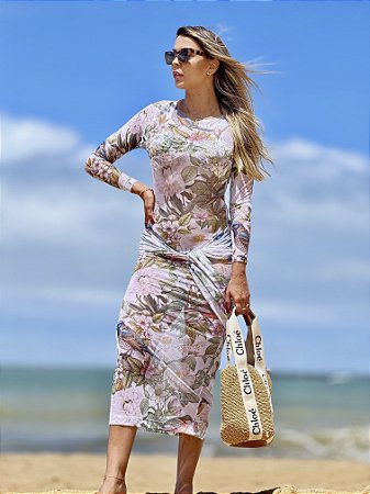 Vestido tule longo  pássaros