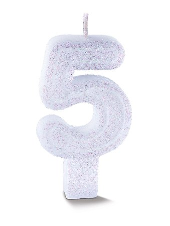 Vela de Aniversário Siba Número 5 Plus Cor Branco com Glitter Unidade