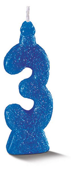 Vela de Aniversário Siba Número 3 Pop Cor Azul com Glitter Unidade