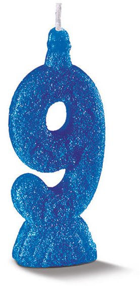 Vela de Aniversário Siba Número 9 Pop Cor Azul com Glitter Unidade