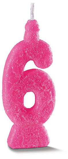 Vela de Aniversário Siba Número 6 Pop Cor Rosa com Glitter Unidade