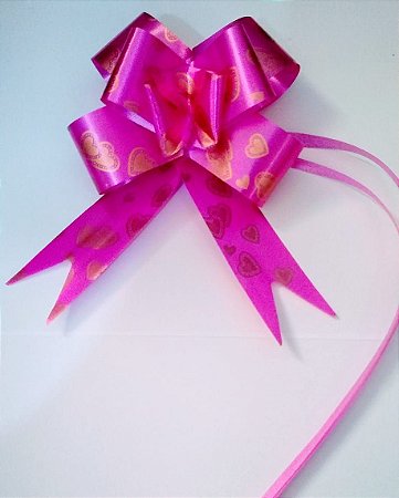 Laço Fácil Fantasia Rosa Pink Com Corações Ouro 18mm (1,8cm x 34cm) R.254303 Unidade