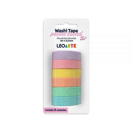 Fita Adesiva Leoarte Washi Tape Pastel Trend Brilho 3 m x 12,5 mm R.Cartela Com 6