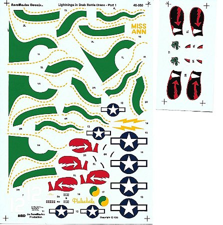 Aeromaster Decais - Decal "Lightnings in Drab Battle Dress Part 1" para P-38 - 1/48