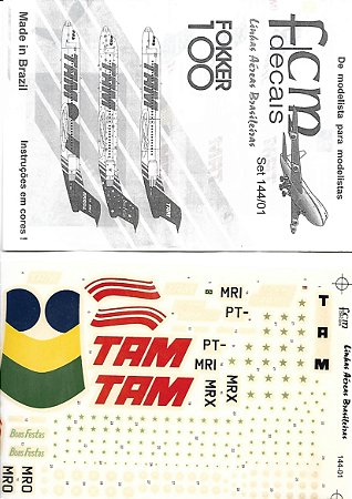 FCM Decais - Decais para Fokker 100 da TAM - 1/144