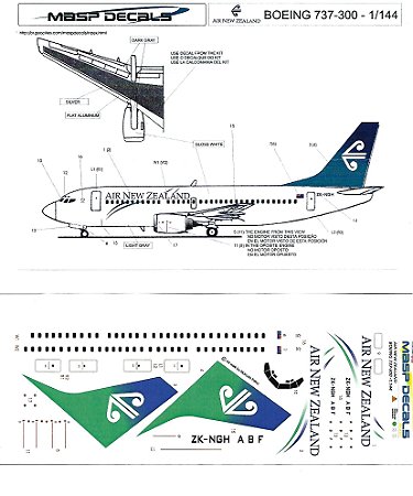 MASP Decais - Decais para Boeing 737-300 da Air New Zealand - 1/144