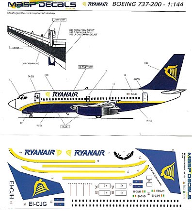 MASP Decais - Decais para Boeing 737-200 da Ryannair (Irlanda) - 1/144
