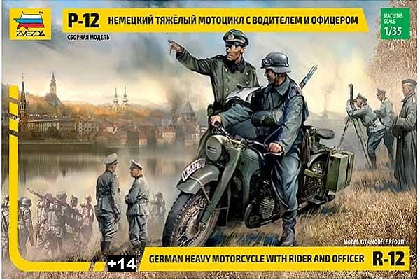 Zvezda - R-12 German Heavy Motorcycle with Rider and Officer - 1/35