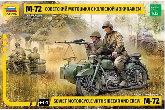Zvezda - M-72 Soviet Motorcycle with Sidecar and Crew - 1/35