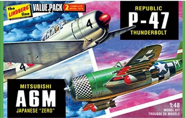 Lindberg - Value Pack Republic P-47 Thunderbolt + Mitsubishi A6M Zero - 1/48