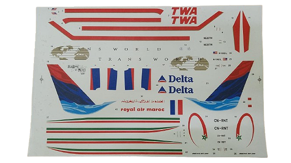 Brasil Decais - Decal para Boeing 767-300 da TWA/Delta Airlines/Royal Air Maroc - 1/144
