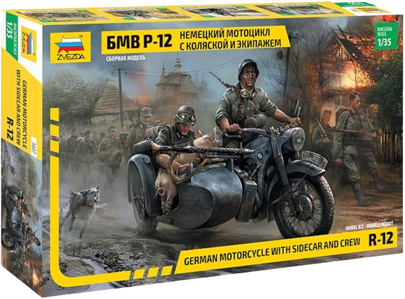 Zvezda - German Motorcycle R-12 with Sidecar and Crew - 1/35