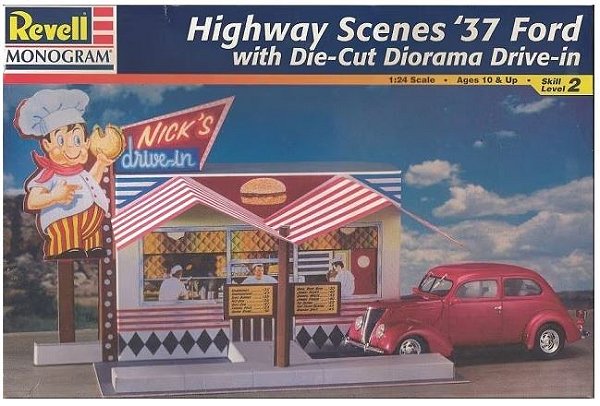 Revell Monogram - Highway Scenes '37 Ford With Diorama Drive-In - 1/24