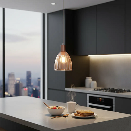 Lustre Pendente Mooca Rose Gold em Vidro E27 – Luminária Retrô Moderna para Sala, Cozinha e Balcão