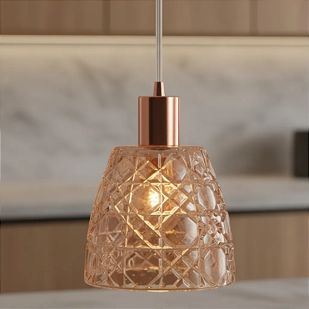 Lustre Pendente Moema Rose Gold em Vidro E27 – Luminária Retrô Moderna para Cozinha e Balcão