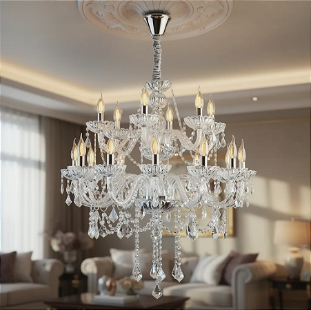 Lustre Maria Tereza Nice 18 Braços de Cristal Legítimo E14 – Candelabro Clássico Luxuoso para Sala de Jantar