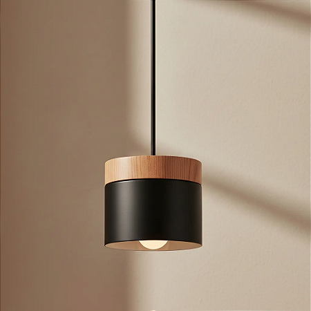 Luminária Pendente Lagos com Detalhe em Madeira E27 – Lustre Moderno para Cozinha e Bancada