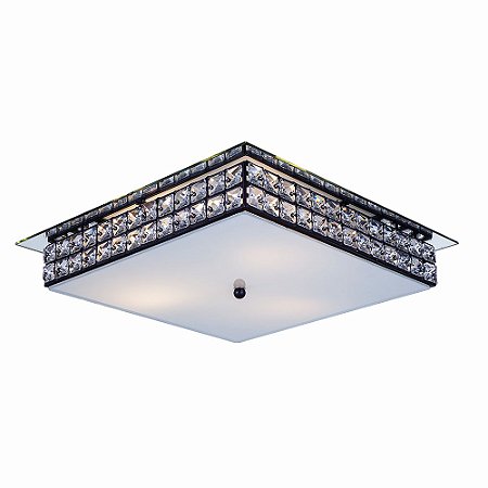 Luminária de Teto Plafon Sobrepor Quadrado Cristal Legítimo London Espelho 40cm 03 Lâmpadas E27