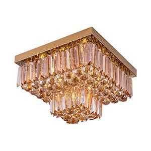 Plafon Sobrepor Quadrado Cristal Legítimo Cake Dourado 40cm Design Moderno Quarto/Sala