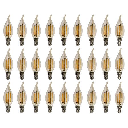 Kit 28 Lâmpadas Filamento Led Vela Bico Torto Âmbar 4W E14 2700K Bivolt