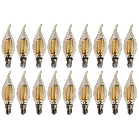 Kit 18 Lâmpadas Filamento Led Vela Bico Torto Âmbar 4W E14 2700K Bivolt