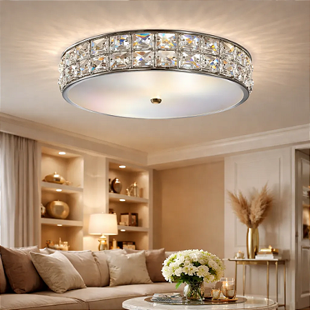 Plafon Luminária De Teto Cristal Redondo 25cm Luxo Sala Quarto