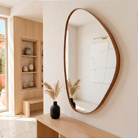 Espelho Orgânico Essence 70x50cm Moldura Couro Ecológico Decorativo Banheiro Sala