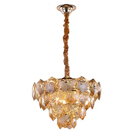 Lustre/Pendente Redondo de Cristal Legítimo Cristalle Champagne 45cm