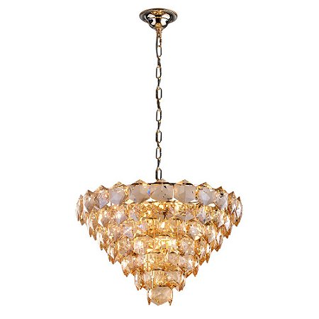 Lustre/Pendente Redondo de Cristal Legítimo Cristalle Champagne 80cm