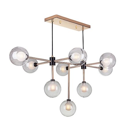 Lustre Pendente Sputnik Manhattan Dourado com Preto 9 Lâmpadas Moderno Industrial