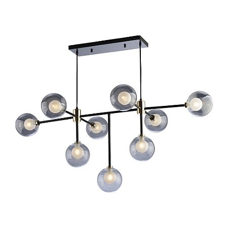 Lustre Pendente Sputnik Manhattan Preto com Dourado 9 Lâmpadas  Moderno Industrial