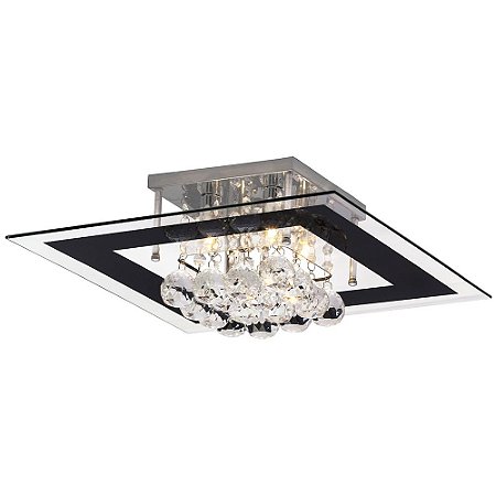 Luminária/Plafon Sobrepor Quadrado Cristal Legítimo Roma Preto 40cm G9