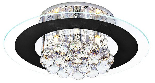 Luminária/Plafon Sobrepor Redondo Cristal Legítimo Roma Preto 40cm G9