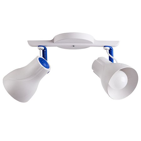 Spot Sobrepor Trilho Direcionável Octa Plus Branco c/ Azul 02 Lâmpadas E27 Bivolt Design Moderno Quarto/Sala Praia