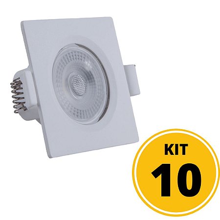 Kit 10 Spot de Embutir LED Quadrado PP 5W 3000K Luminária Teto/Gesso